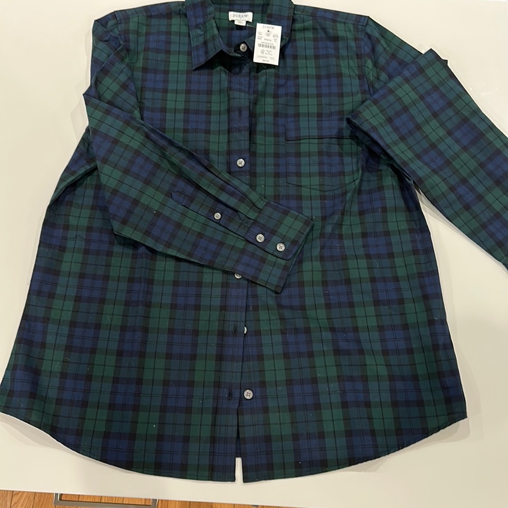 J Crew Cotton Long Sleeve Button Down Black Watch Tartan Plaid